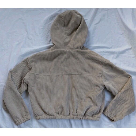 Ashley 26 International Khaki Corduroy Jacket Sherpa Hooded Cropped Size Large - Picture 9 of 12